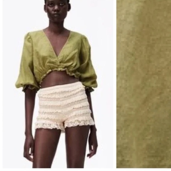 Zara Cropped Linen Shirt Size Medium - Picture 2 of 6